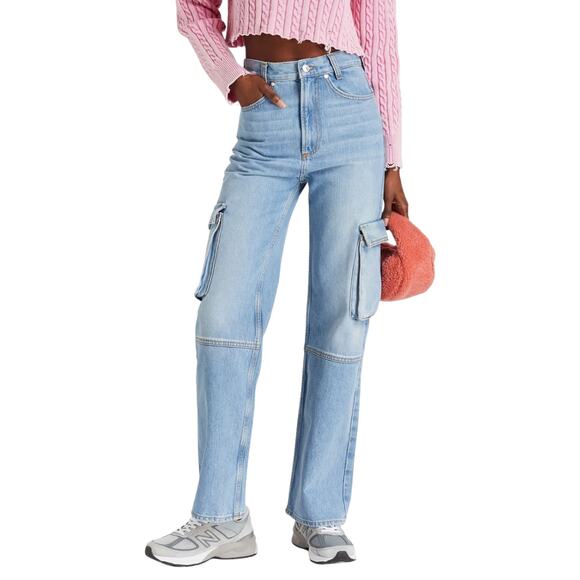 Sandro High Rise Cargo Jeans Light Wash Sz 40 8 - Picture 1 of 8